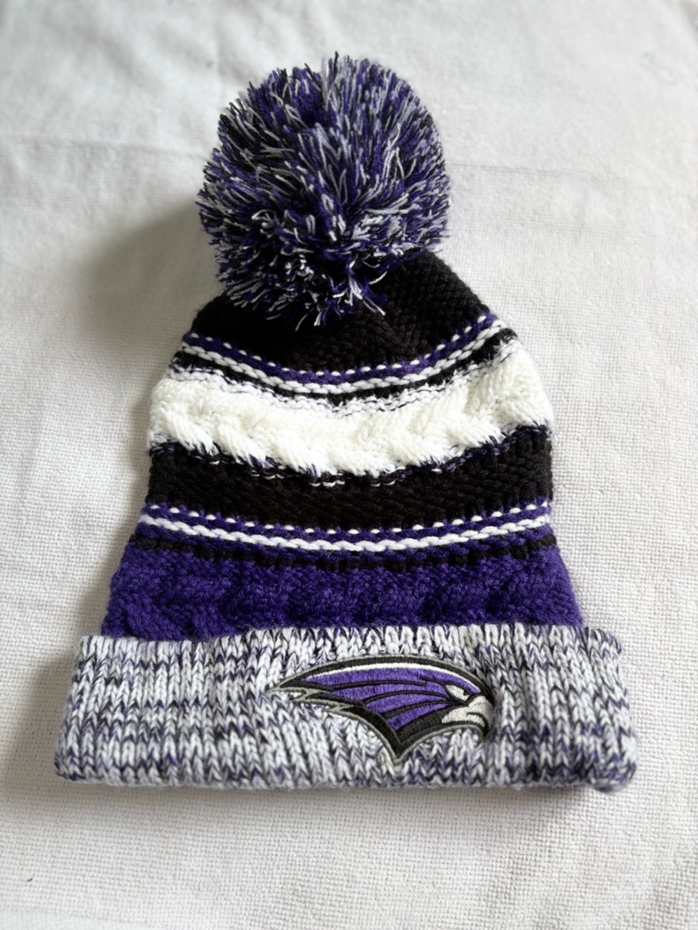 Sport-Tek Baltimore Ravens Striped
Cable Knit Pom Beanie